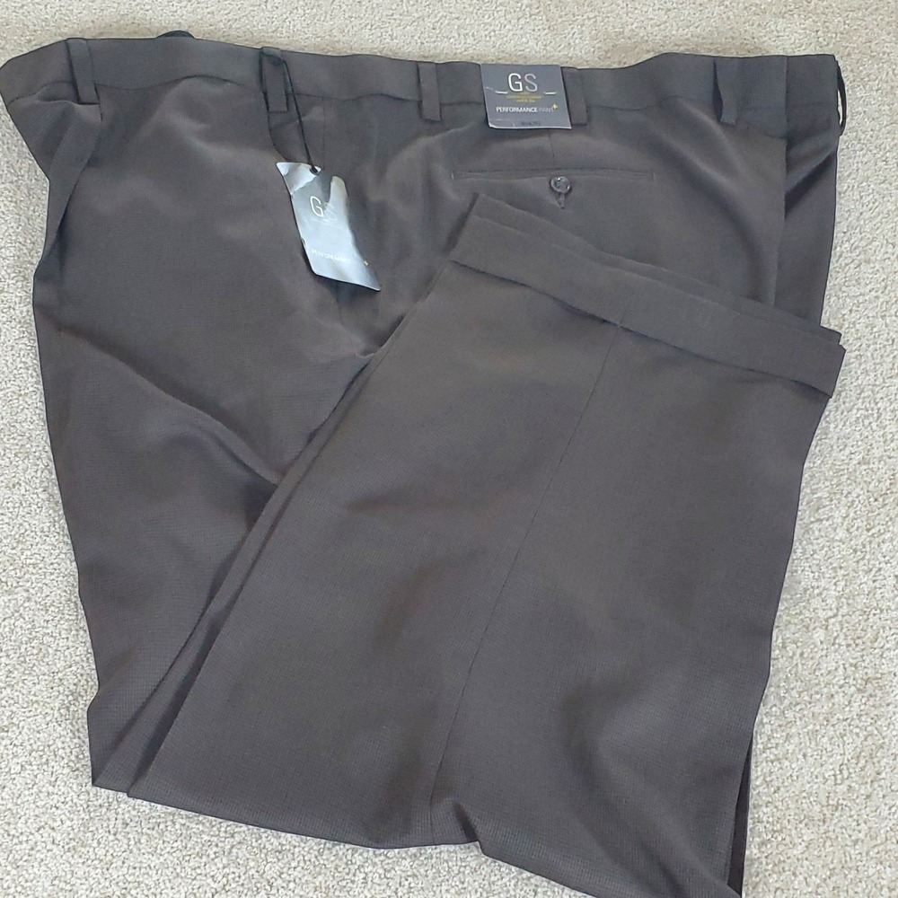GS Performance Pants Men's 50x30 Brown Pleated Cuffed Dress Trousers Pants